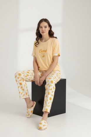 Home sarı kavun detaylı pijama