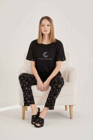 Home siyah yıldız detaylı pijama