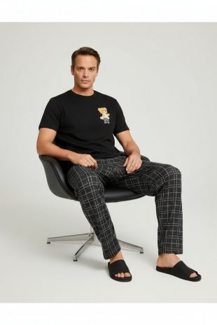 siyah ekose baskılı pijama takımı