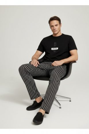 siyah baskılı erkek pijama takımı