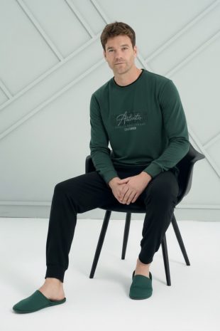 yeşil baskılı erkek pijama takımı