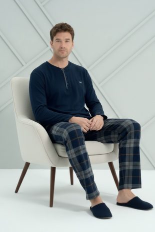mavi ekose erkek pijama takımı