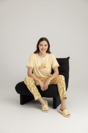 sarı armut detaylı kadın pijama takımı