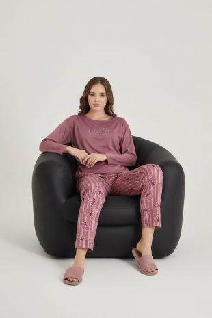 pembe baskılı kadın pijama takımı