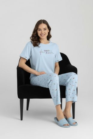 mavi baskılı kadın pijama takımı